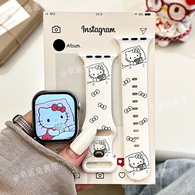 数钱猫咪适用iwatchs12/11可爱新款10苹果硅胶表带Applewatch9/8