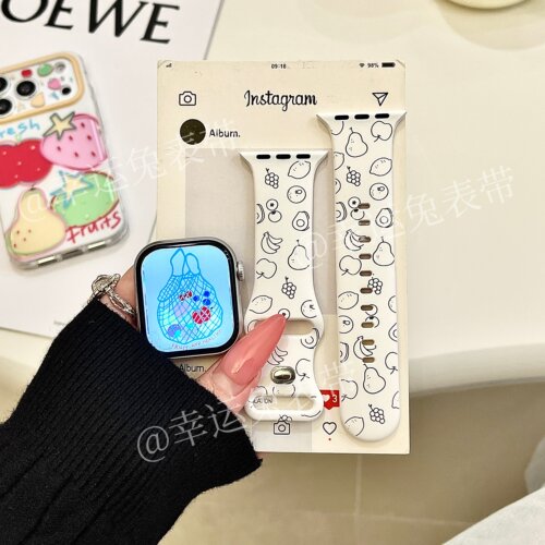 水果集合适用iwatchs11白色10苹果手表表带SE硅胶Applewatchs9/8