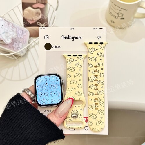 可爱搞怪猫咪适用iwatchs11/10苹果手表表带SE硅胶Applewatchs9/8