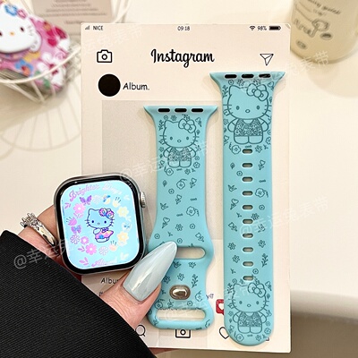 趣味繁花猫咪适用iwatchs11/10苹果手表表带硅胶ApplewatchS9/8/7