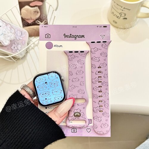 韩系搞怪猫咪适用iwatchs11/10苹果手表表带SE硅胶Applewatchs9/8