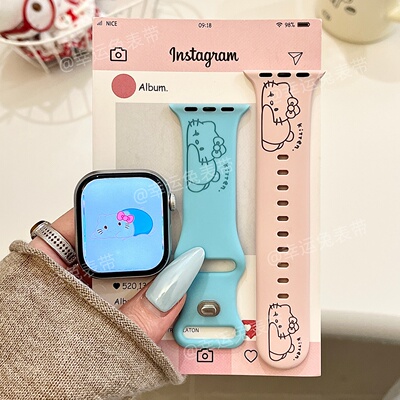 撞色趴趴猫咪适用iwatchs11/10苹果手表表带硅胶ApplewatchS8/9/7
