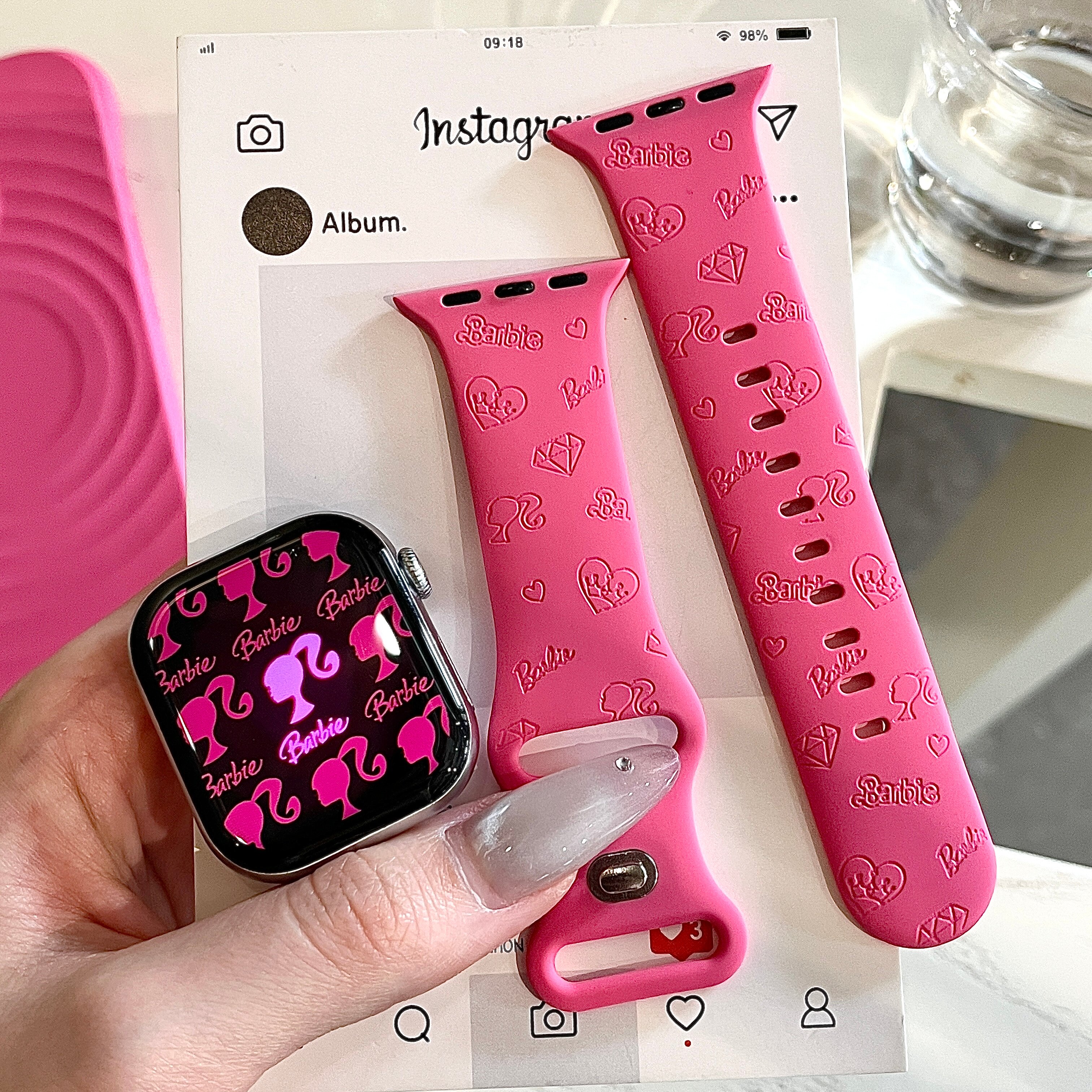 芭比娃娃适用iwatchs11/10苹果手表表带SE硅胶Appl