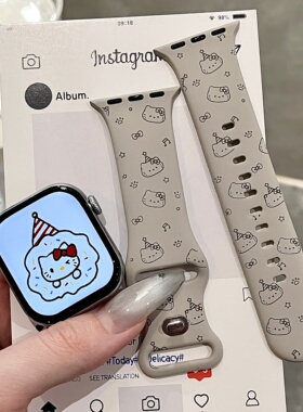 音符线条小猫适用iwatchs11/10苹果手表表带SE硅胶Applewatchs9/8
