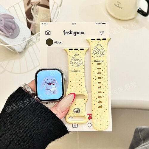 可爱波点Bunny兔子适用iwatchs11/10苹果手表表带硅胶Applewatchs