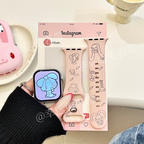 少女泛用兔适用iwatchs11/10苹果手表表带SE硅胶Applewatchs9/8/7