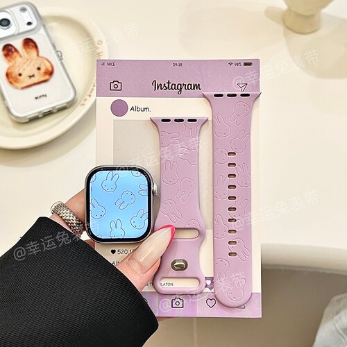 韩系米菲兔适用iwatchs11/10苹果手表表带SE硅胶Applewatchs9/8/7