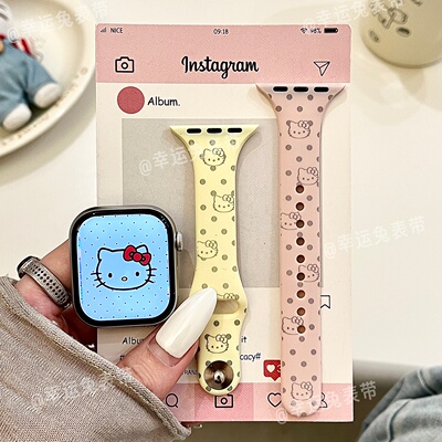 撞色波点猫咪头适用iwatchs12/11新款10苹果硅胶表带Applewatch9
