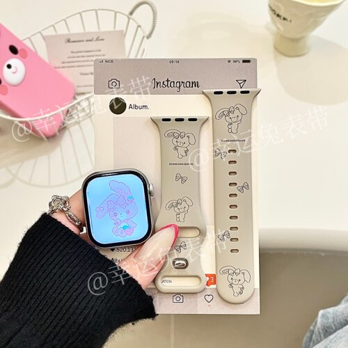 韩系啵啵兔适用iwatchs11/10苹果手表表带SE硅胶Applewatchs9/8/7
