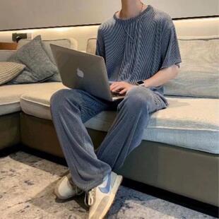 冰丝套装男夏季痞帅网红潮牌ins帅气男装一套搭配短袖运动两件套