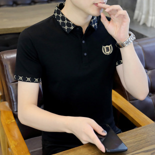 简约字母刺绣帅气翻领高端Polo衫 男潮流潮牌夏季 带领t恤男士 短袖