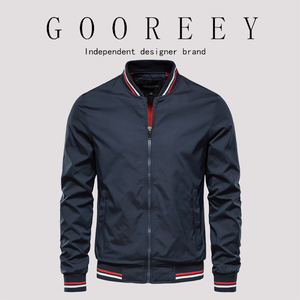 GooReey春秋薄款男士时尚潮牌夹克男立领休闲外套修身棒球服防风