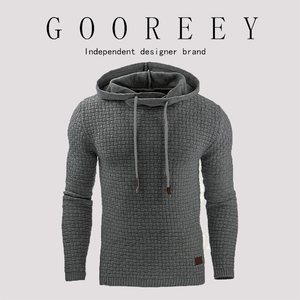 GooReey秋冬新款欧美男士提花卫衣长袖连帽衫暖色连帽运动衫外套