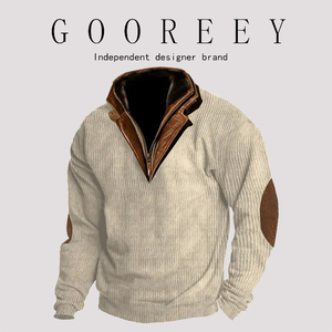 GooReey春秋男士休闲拉链立领长袖POLO衫双层翻领毛皮领套头卫衣