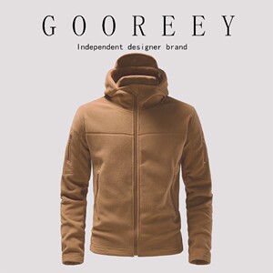 GooReey欧美秋冬男士手抓摇粒绒卫衣连帽新款2024拉链夹克外套男