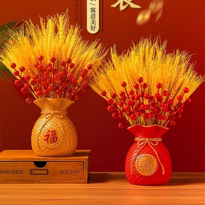 天然黄金麦穗干花大麦花束装饰品摆件家居金色小麦假花仿真花福袋