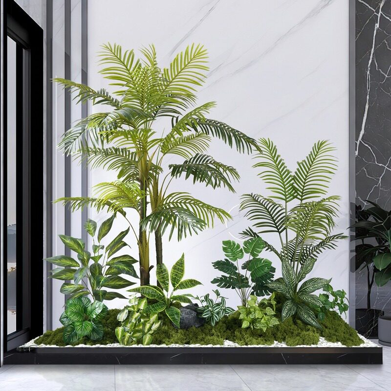 彷真绿色植物造景组合假植物橱窗室内楼梯下转角玄关庭院装饰景观