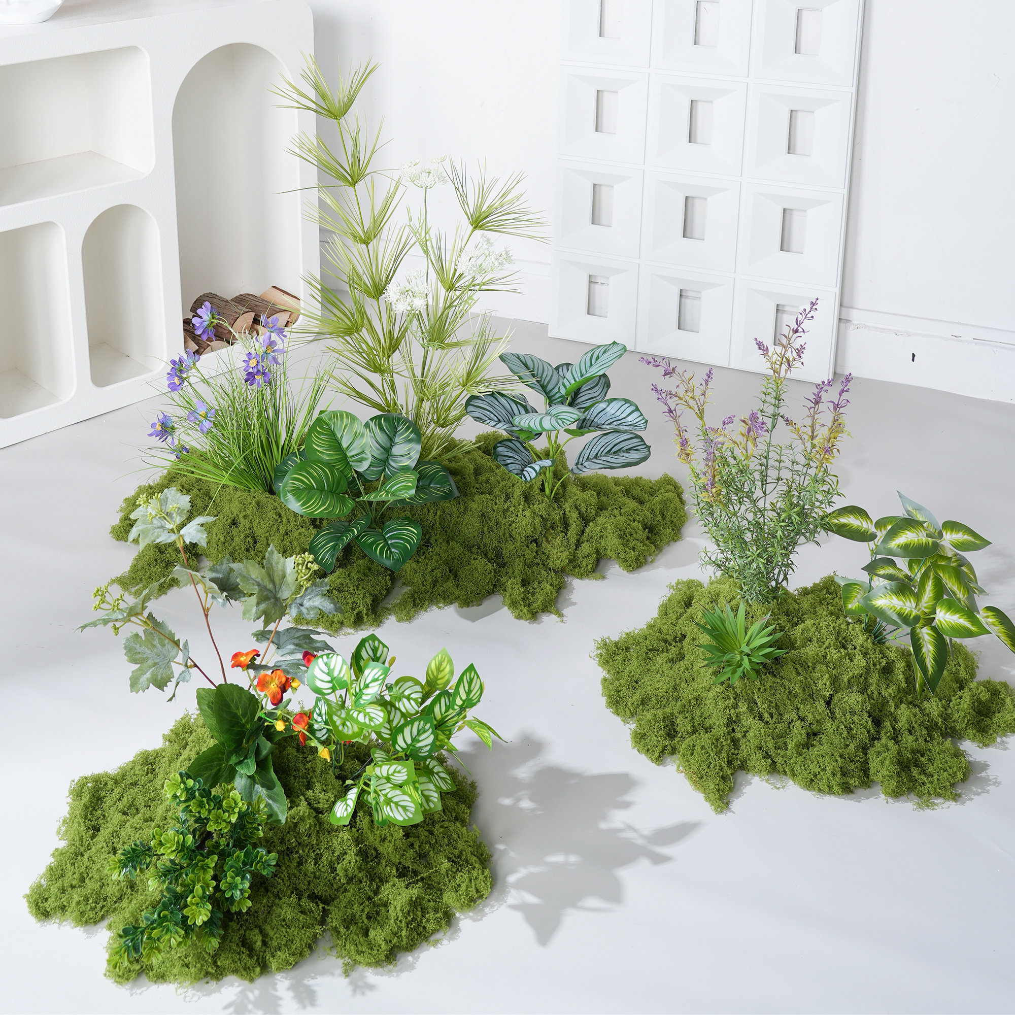 彷真绿色植物造景室内景观橱窗楼梯下彷真花转角场景装饰布置假树