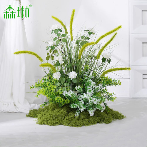 彷真狗尾巴草假花绿植摆设花艺苔藓造景植物装饰彷生草丛场景布置