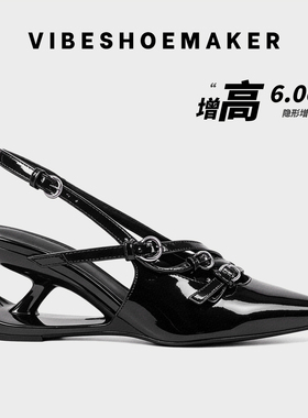 【增高6CM】 真皮皮带扣包头凉鞋女2026新款一字扣尖头气质高跟鞋