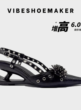 【增高6CM!】包头花朵铆钉时装凉鞋2026新款高级感后空玛丽珍单鞋