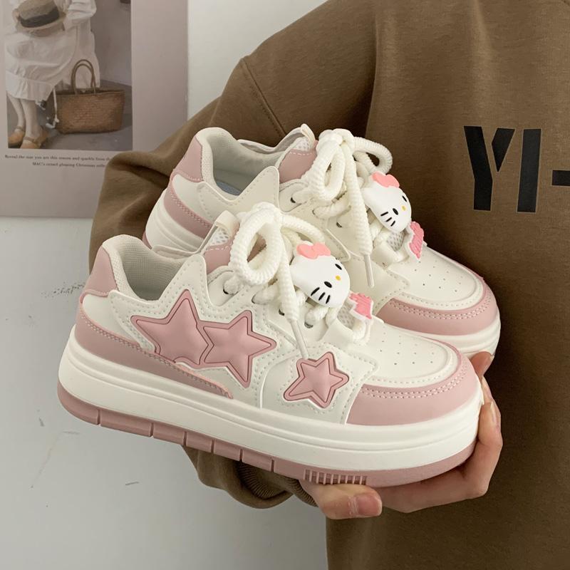 thumbnail for Spring design, niche stars, cute big heads, small white shoes, women's thick soles, versatile, student casual bread shoes tide