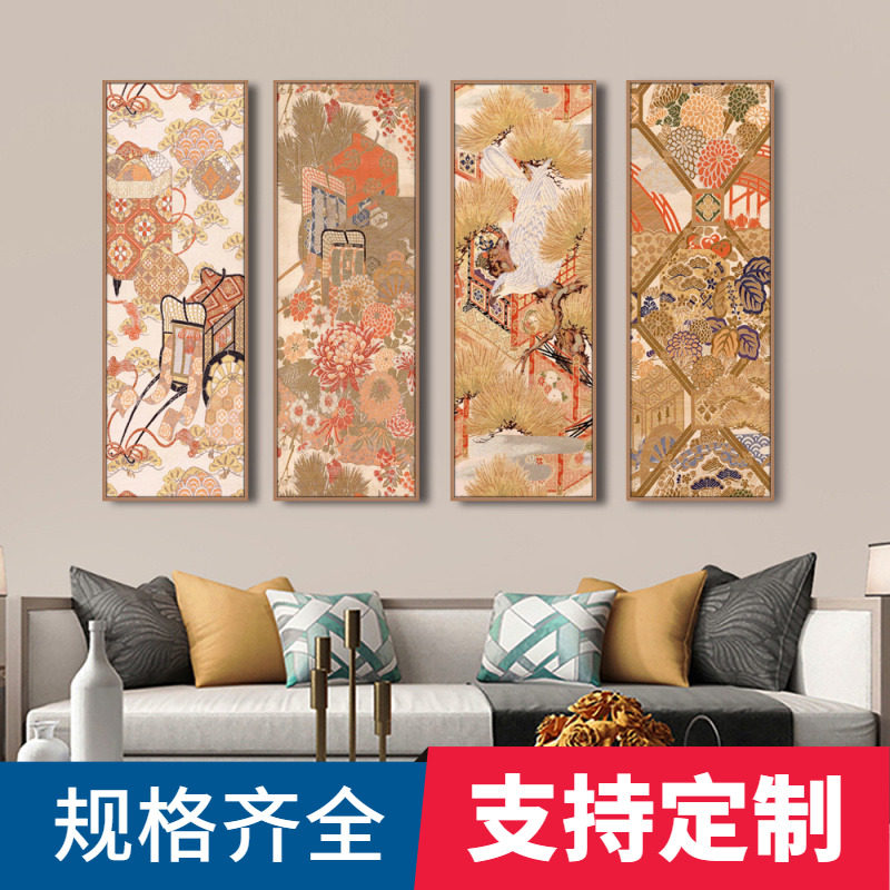 仙鹤扇子浮世绘抽象风酒吧壁画