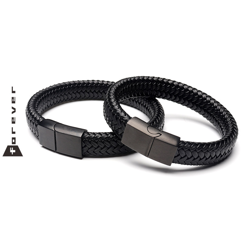 男士手链潮牌韩版个性潮男黑色皮绳欧美复古学生手环磁铁编织手绳 永恒旋律旗舰店