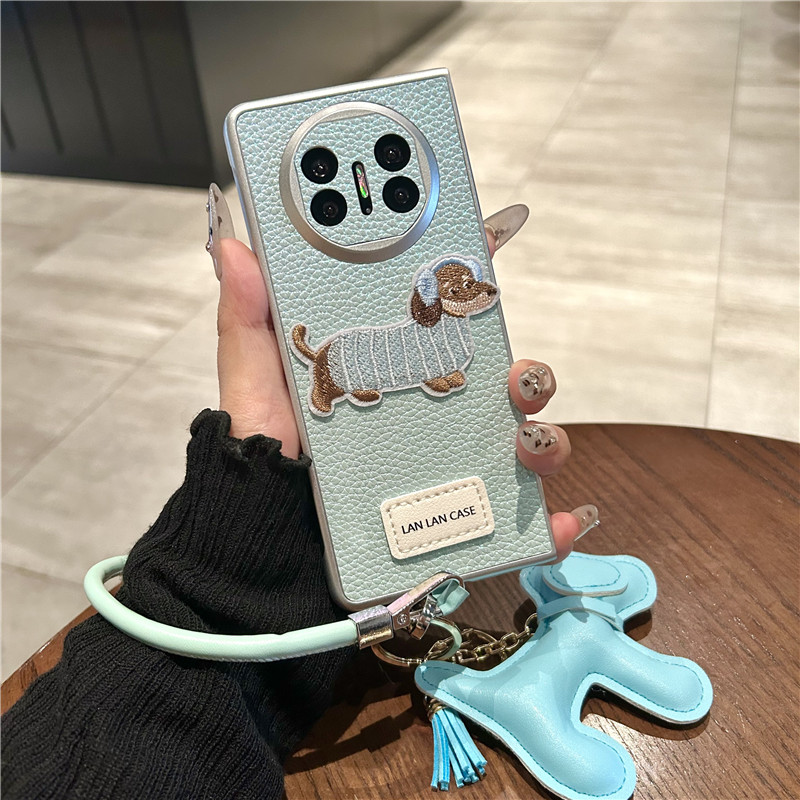 荔枝纹腊肠狗折叠屏华为手机壳