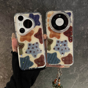 适用华为mate80promax手机壳韩风豹纹波点星星pura70pro双层IMD新款mate60pro挂绳mate70防摔P80女款保护套