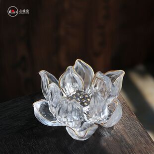 心缘堂琉璃莲花香插香器烛台描金贴金佛前佛具酥油灯家居摆件饰品