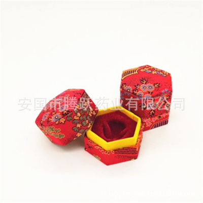 六角红锦缎中药礼品盒