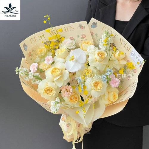 母亲节英文烫金鲜花包装纸手工D