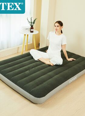 INTEX64绿色植绒线拉空气床 双人植绒充气床垫 气垫床