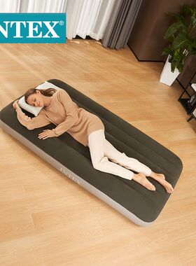 INTEX  绿色单人植绒线拉空气床 气垫床 加厚充气床 野营床