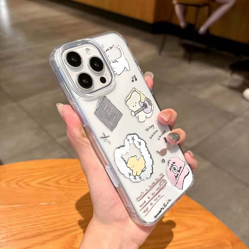 ins风可爱卡通面包小狗适用苹果16手机壳iPhone16promax好看的手机壳16Pro相机保护按键16少女心16puls透明壳