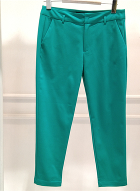 RMEO/浪漫一身春夏新款女腰带休闲弹力锥形裤绿色洋气九分裤