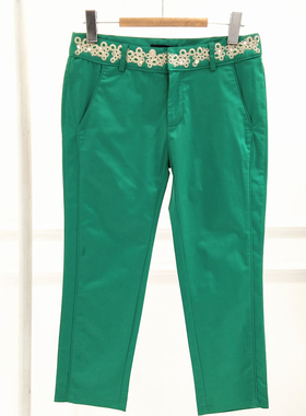 RMEO/浪漫一身春夏新品棉休闲长裤女英伦风直筒修身显瘦刺绣腰