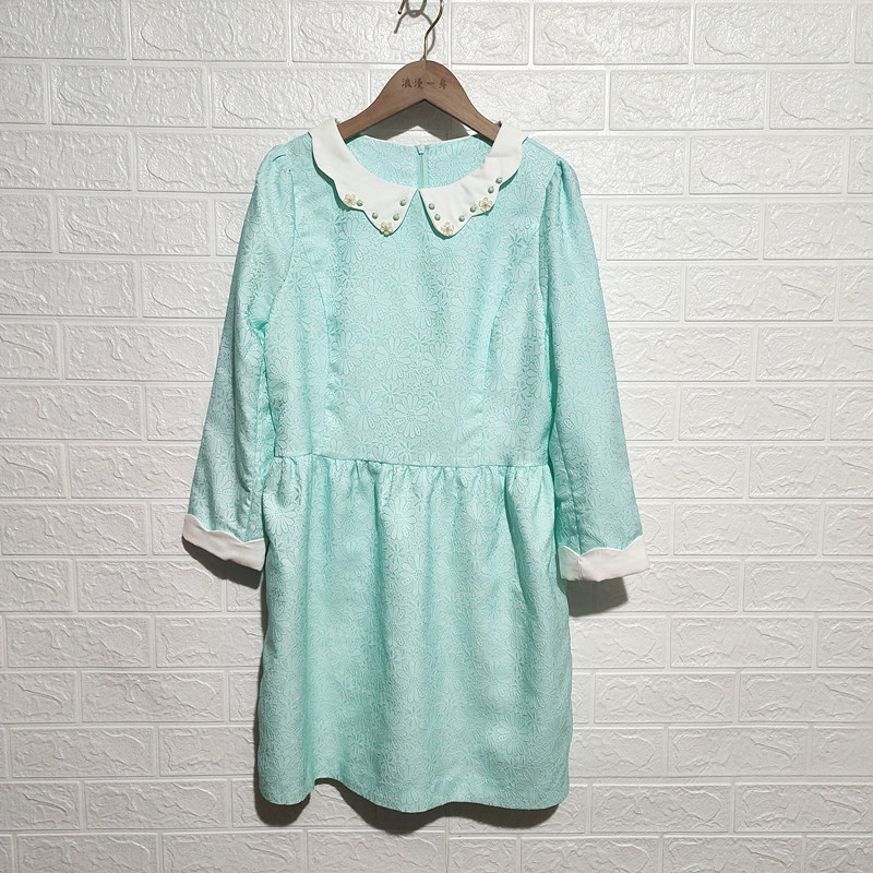 吸引力春秋衬衫连衣裙显瘦长袖娃娃领通勤纯色品牌断码学生百搭女