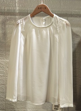 RMEO/浪漫一身秋季休闲雪纺小衫女装宽松长袖双层套头衬衫百搭