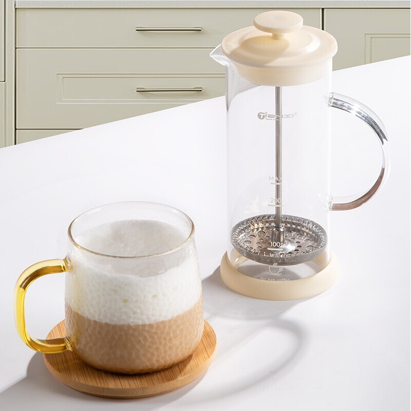 家用手动打奶泡器 咖啡奶泡壶玻璃奶泡杯打泡器