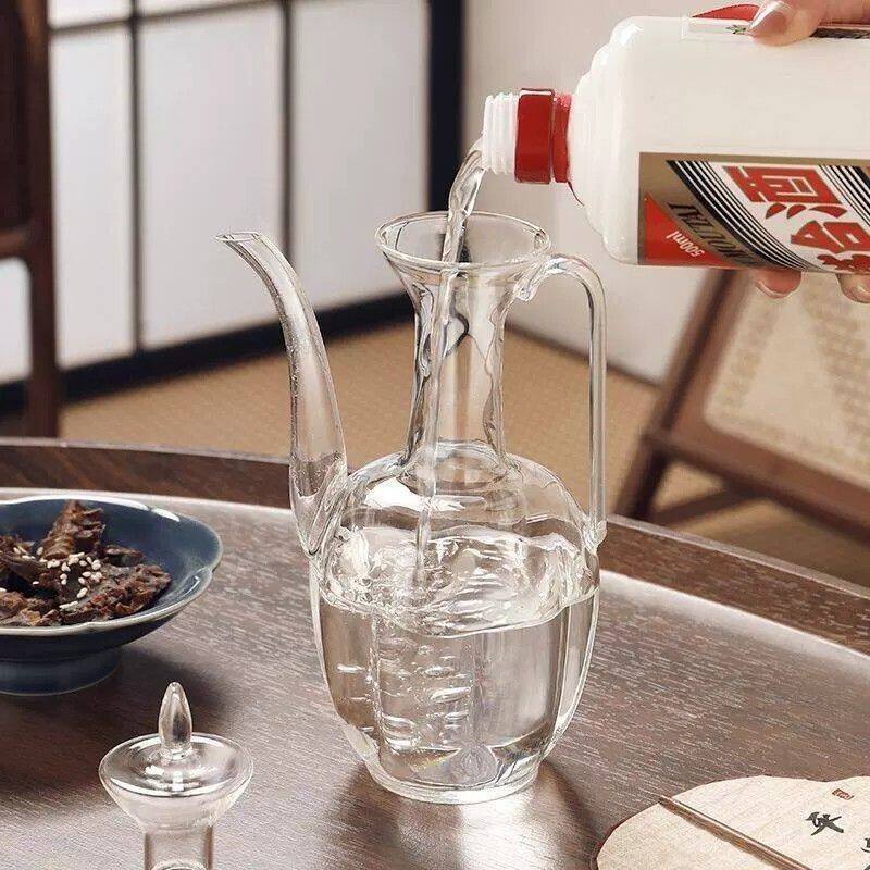 中式仿宋执壶家用玻璃白酒壶500ml复古传统温酒壶分酒壶分酒器