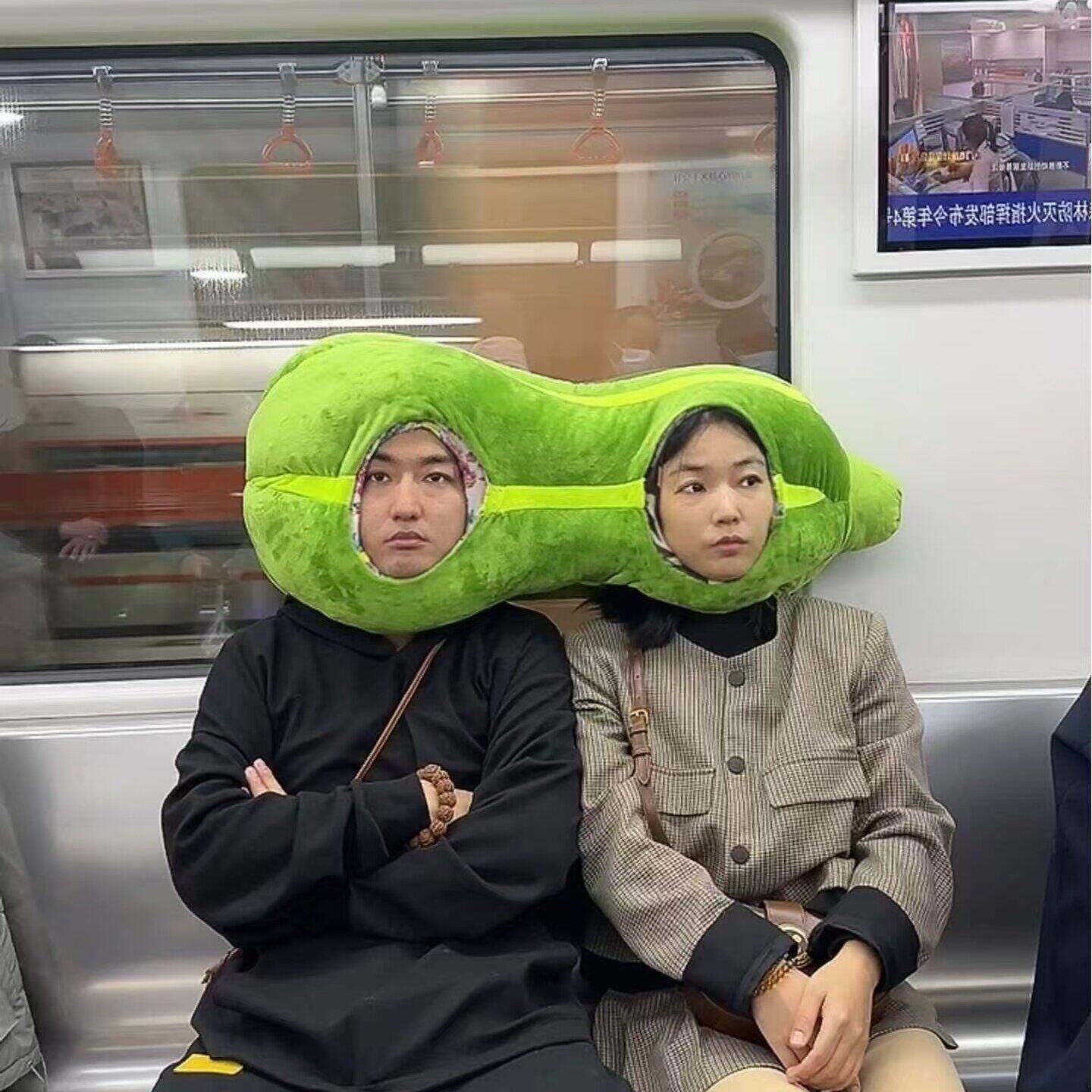 窝瓜连体头套双人菜头玩偶毛绒柔软搞怪单人抱枕帽子搞笑情侣玩具