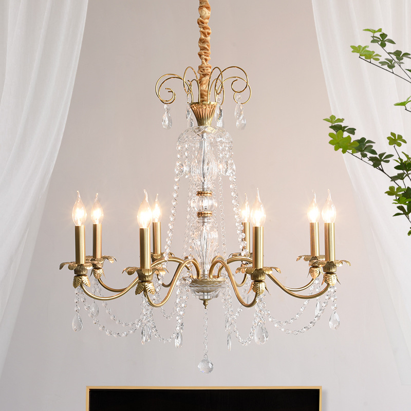 法式中古风蜡烛吊灯美式复古客厅灯餐厅卧室艺术感轻奢水晶灯