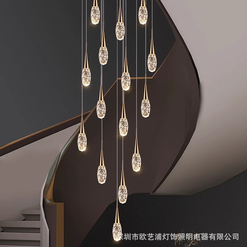 旋转楼梯吊灯复式楼梯现代简约轻奢水滴灯别墅公寓loft水晶长吊灯