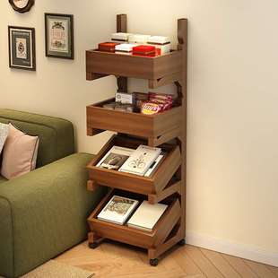 实木书架可移动小推车置物架靠墙书桌收纳架零食架子家用简易书柜