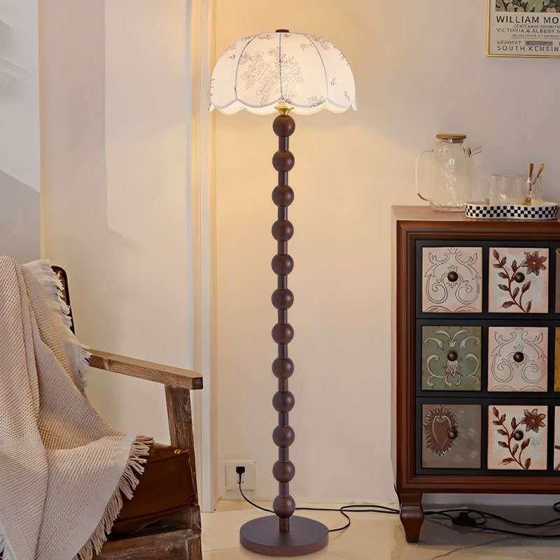 美式复古风落地灯胡桃木色布艺沙发灯中古风实木氛围感立式灯
