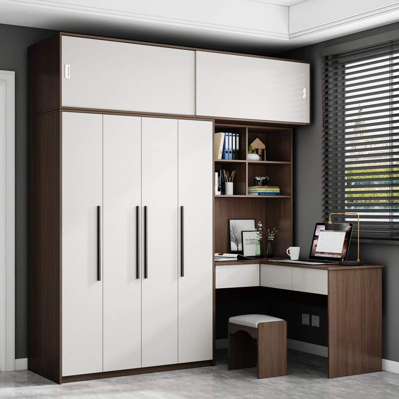 电脑台式桌连体型转角书桌衣柜组合一体简约家用卧室学生学习桌