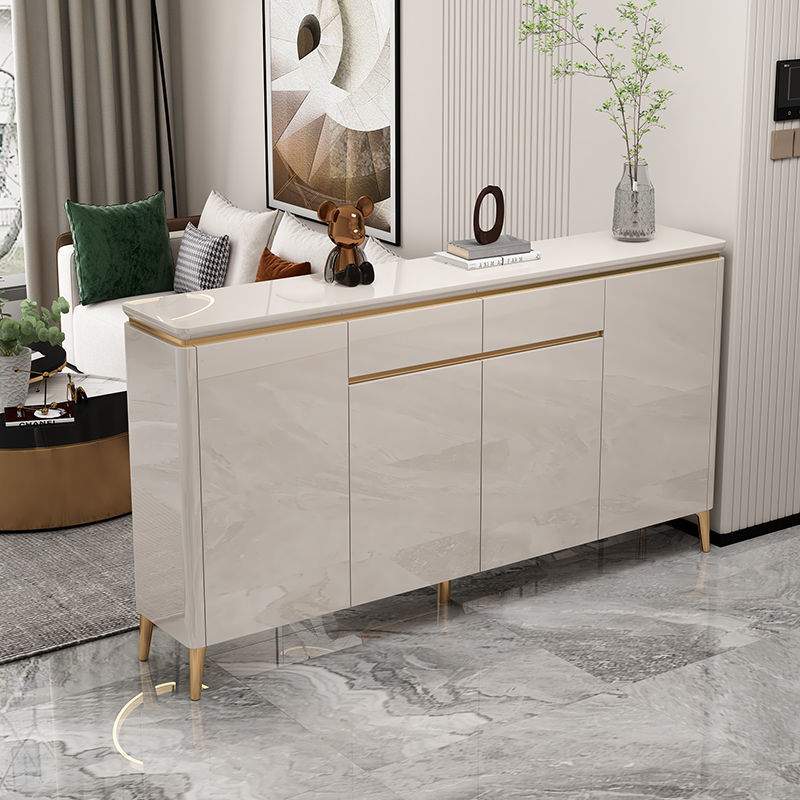 2025香槟奶油风亮光烤漆入户门口鞋柜进门玄关柜阳台柜多功能多层