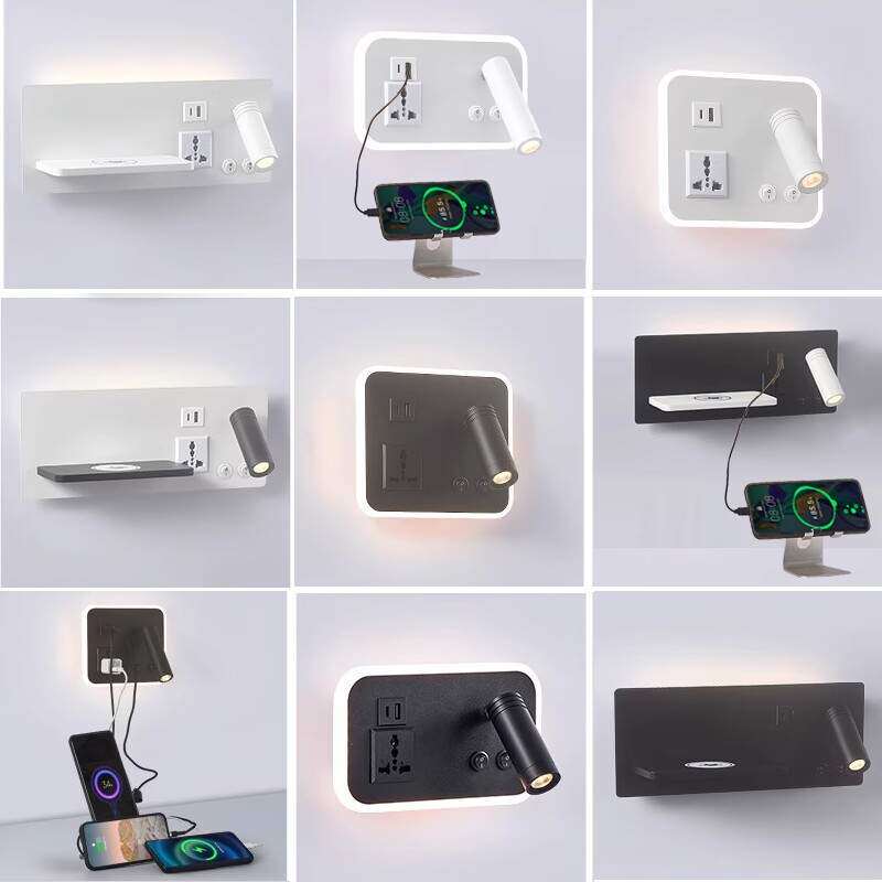 新款带USB壁灯创意酒店壁灯带无线充床头壁灯卧室简约阅读LED壁灯